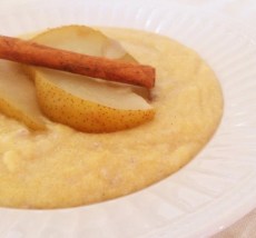 Polenta and Chia Vanilla Porridge with Cinnamon Poached Pears 